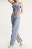 Light Steel Blue High Rise Straight Leg Jeans