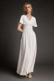 White Flutter Sleeve Lace-Up Satin Maxi Dress