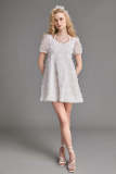 White Floral Applique Halter Puff Sleeves Mini Dress