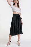 Black Elastic Waist Bowknot Decor Midi Skirt