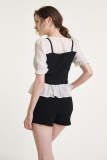 Black Ribbed Ruffled Patchwork Blouse