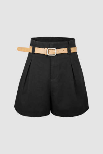 Black Belted Paper Bag Waist Shorts