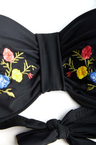 Black Embroidered Detail Bandeau & Cheeky Bottom & Cover-Up Skirt 3pcs Set