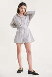 White Striped Drawstring Waist Shirt Romper