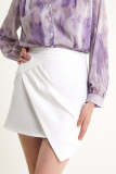 White Asymmetric Hem Draped Mini Skirt