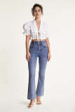 White Tie Front Puff Sleeve Embroidered Top
