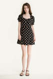 Black Polka Dot Sweetheart Neck Mini Dress