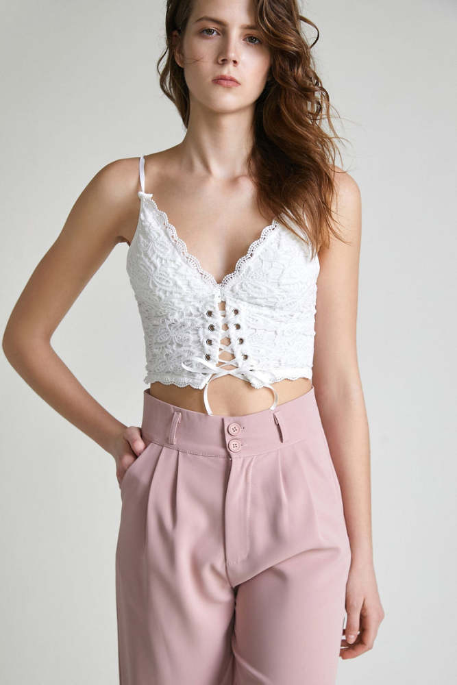 White Lace-Up Cami Top
