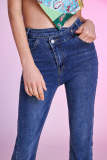 Dark Blue Flared Slit Hem Jeans