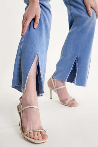 Light Blue Loose Fit Split Hem Jeans