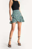 Sea Green Floral Print Asymmetric Ruffle Tiered Mini Skirt