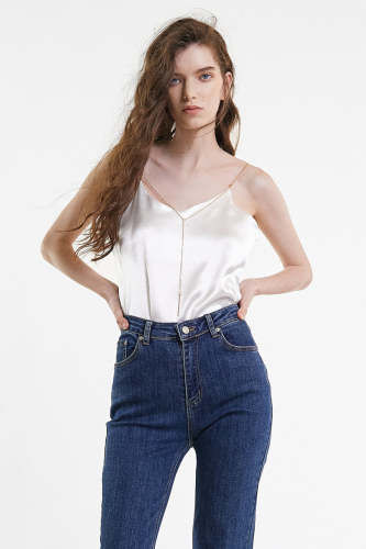 Flash Sale                White Satin Chain Strap Bar Pendant Detail Cami Top