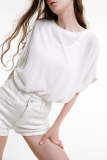 Basic White Cotton-Blend Crew Neck T-shirt
