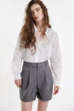 Flash Sale                White Striped Stand-Up Collar Contrast-Panel Shirt