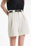 White Belted Pleat Detail Longline Shorts