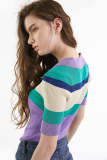 Medium Purple Color Block Polo Collar Rib-Knit Top