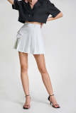 White Asymmetric Pleated Button Detail Mini Skirt
