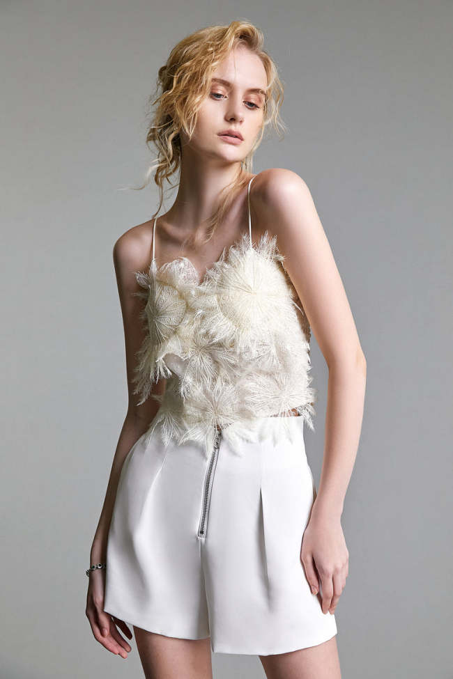 Beige Floral Applique Cropped Cami Top