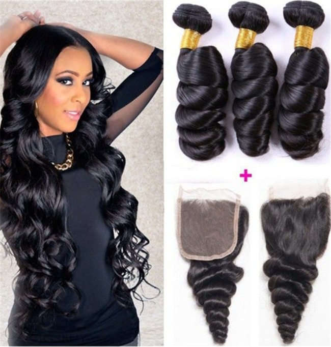 Wigsbuy Hair Weave Malaysian Loose Wave 3 Bundles With Closure