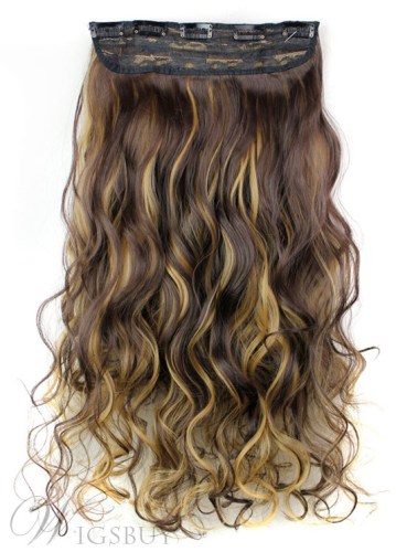 4H/27 Long Wave Synthetic One Piece Clip In Hair Extension 24 Inches