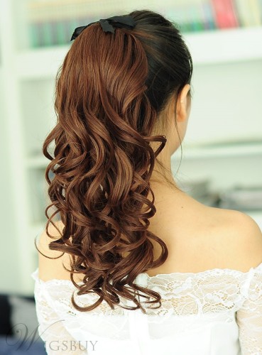 Natural Looking Medium Length Loose Wave Lace-Up Synthetic Ponytail