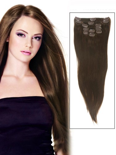 # 4 Medium Brown 7 Piece Silky Straight Clip In Human Hair Extension