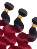 Ombre Body Wave Human Hair Burgundy 3 BundlesT1B/Red Color