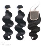 Wigsbuy Body-Wave Human-Hair Two Bundle With-One Closure