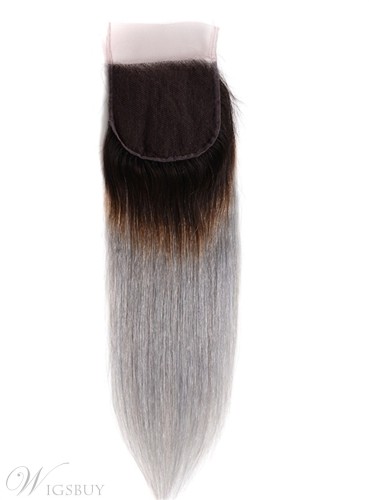 Black Root Grey Straight Human Hair Women Closure