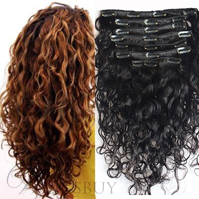 Carefree Kinky Curly 7 pcs Clip In Human Hair Extensions