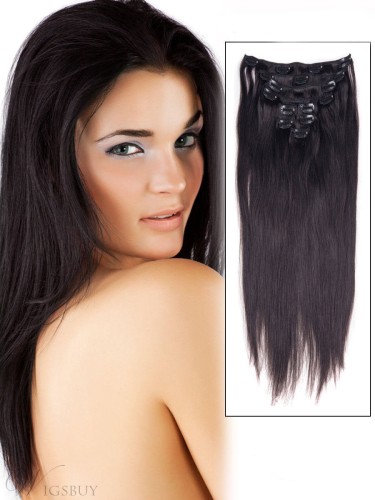 Straight Natural Black 7PCS Clip in Human Hair Extensions Real Human Hair