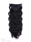 Wavy Jet Black 9PCS Clip in Remy Human Hair Extensions 100g