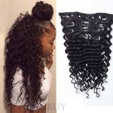 Clip In Hot Selling India Remi Human Hair Kinky Curly Hair Extensions for Black Women 7 PCS