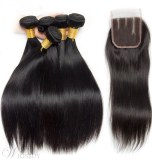 Peruvian-Straight Human Hair-Bundles With Closure 4 Bundles Deal-With Closure