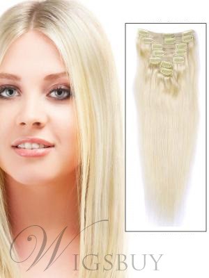 # 613 Blonde 7 Piece Silky Straight Clip In Indian Remy Human Hair Extension