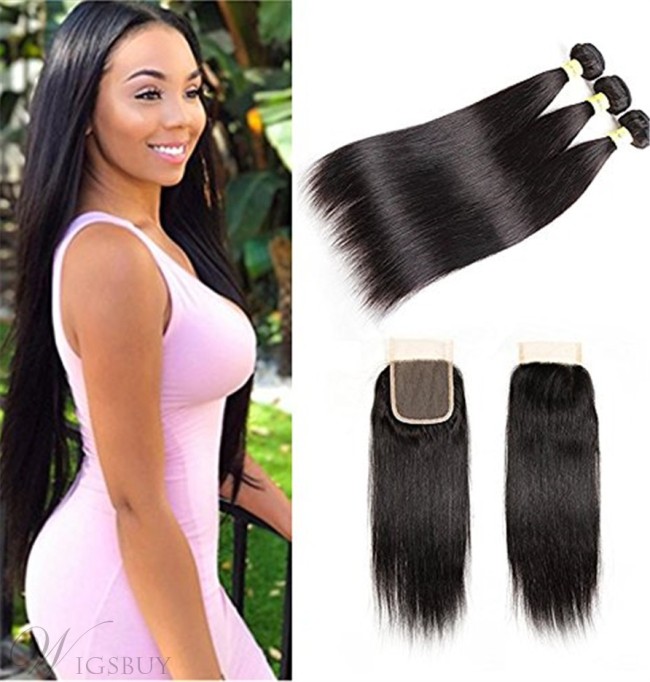 Wigsbuy Lace Closure With Malaysian Straight Hair 3 Bundles