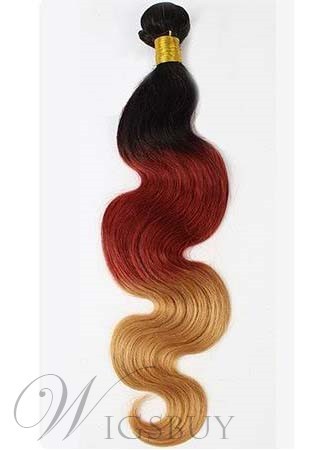 Ombre 3 Tone Wavy Winered Human Hair Weave/Weft 1 PC