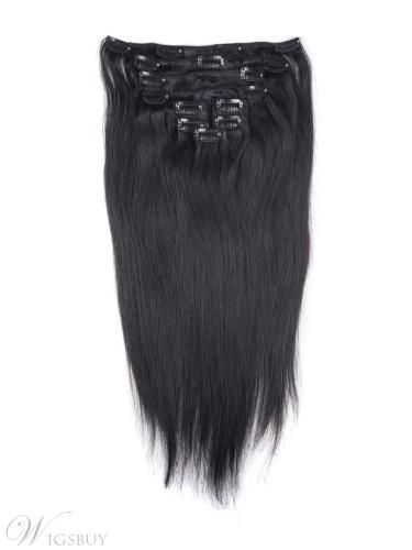 Jet Black(#1) 9 Piece Silky Straight Clip In Indian Remy Human Hair Extension