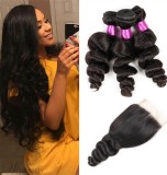 Wigsbut Peruvian Hair Weave Loose Wave 3 Bundles With Closure