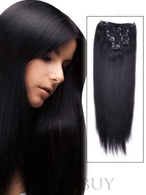 1B# Nature Black 7 Piece Silky Straight Clip In Indian Remy Human Hair Extension 12 Inches