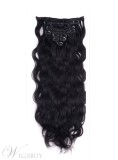 Wavy Jet Black Clip in Human Hair Extensions 100% Human Hair