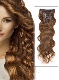 Wavy Light Chestnut (#8) 7PCS Clip in Remy Human Hair Extensions