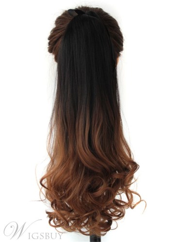 Long Wave Dark Brown Ombre Synthetic Ponytail Lace Up 22 Inches