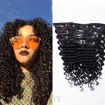 Super Fashion Kinky Curly 7 pcs Clip In Human Hair Extensions