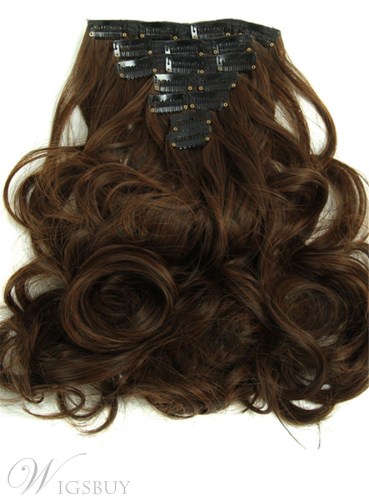 Long Wave Sythetic Hair 7 PCs Clip In Hair Extensions 24 Inches