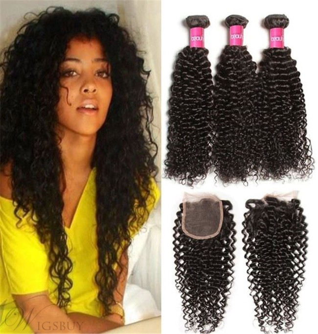 Wigsbuy 3pcs Peruvian Deep Wave Virgin Hair Bundles With Lace Closure