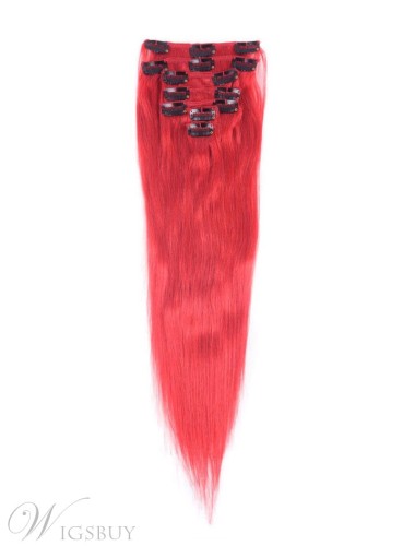 Straight Red 7PCS Clip in Remy Human Hair Extensions