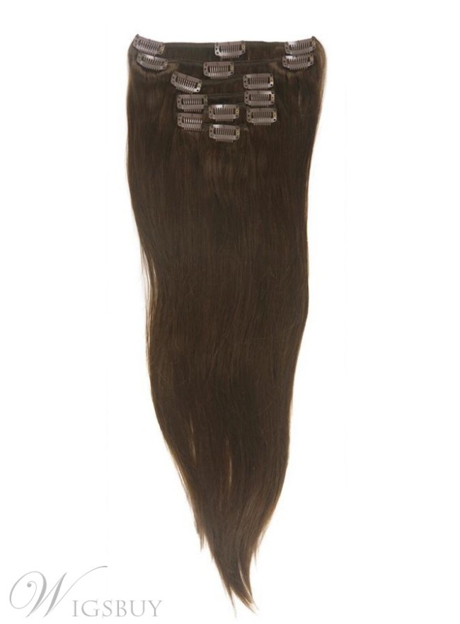 # 4 Medium Brown 7 Piece Silky Straight Clip In Human Hair Extension