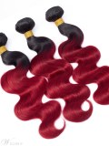 Ombre Body Wave Human Hair Burgundy 3 BundlesT1B/Red Color
