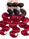 Ombre Body Wave Human Hair Burgundy 3 BundlesT1B/Red Color